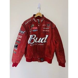 NASCAR Dale Earnhardt Jr  Red Suede Leather Jct  VTG Bud Chase Authentics L